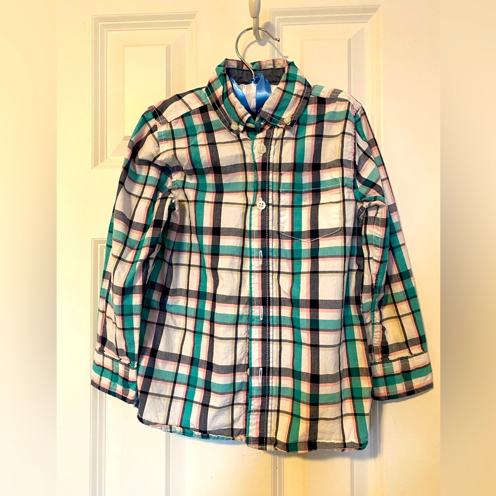 Kids Plaid Shirt - Green and White